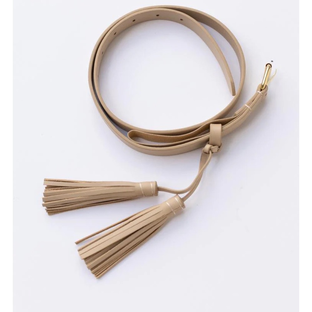 Cleobella Narrow Tan Adjustable Tassel Leather Belt. OS. - Picture 9 of 10
